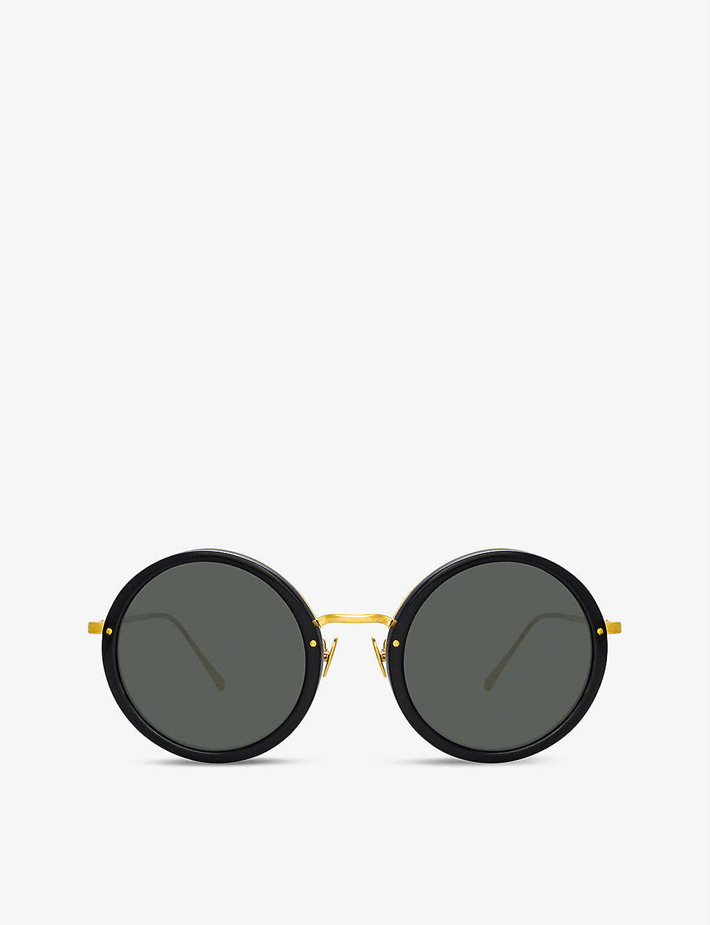 Shop Linda Farrow Women's Black/ Yellow Gold Tracy Round-frame Acetate And Titanium Sunglasses
