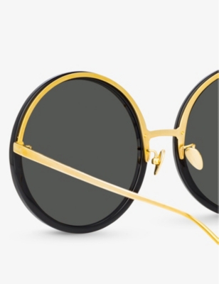 Shop Linda Farrow Women's Black/ Yellow Gold Kew Round-frame Recycled-acetate And Titanium Sunglasses
