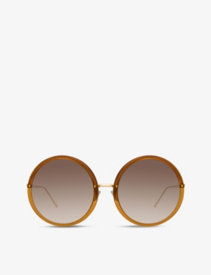 Linda Farrow Kew Round-frame Recycled-acetate And Titanium Sunglasses In Tobacco/ Light Gold