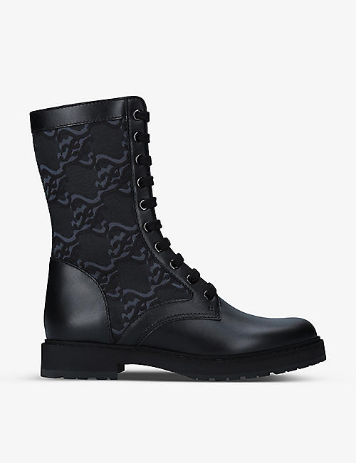 FENDI: Monogram leather and knitted combat boots