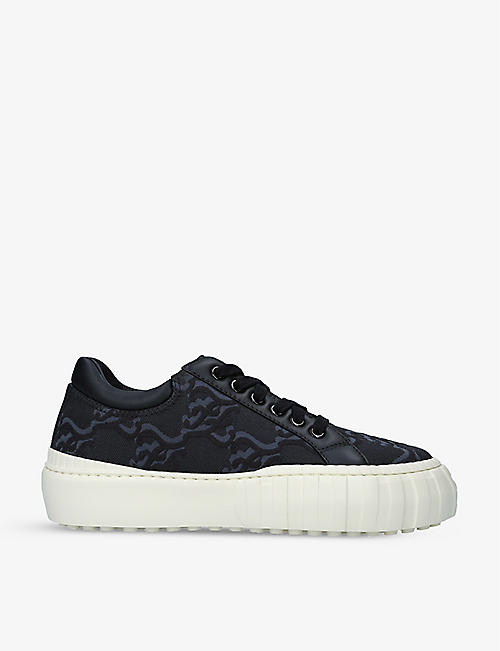 FENDI: Monogram brand-print slip-on leather and woven trainers