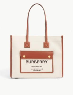 BURBERRY: London Tote bag in cotton and leather - Beige