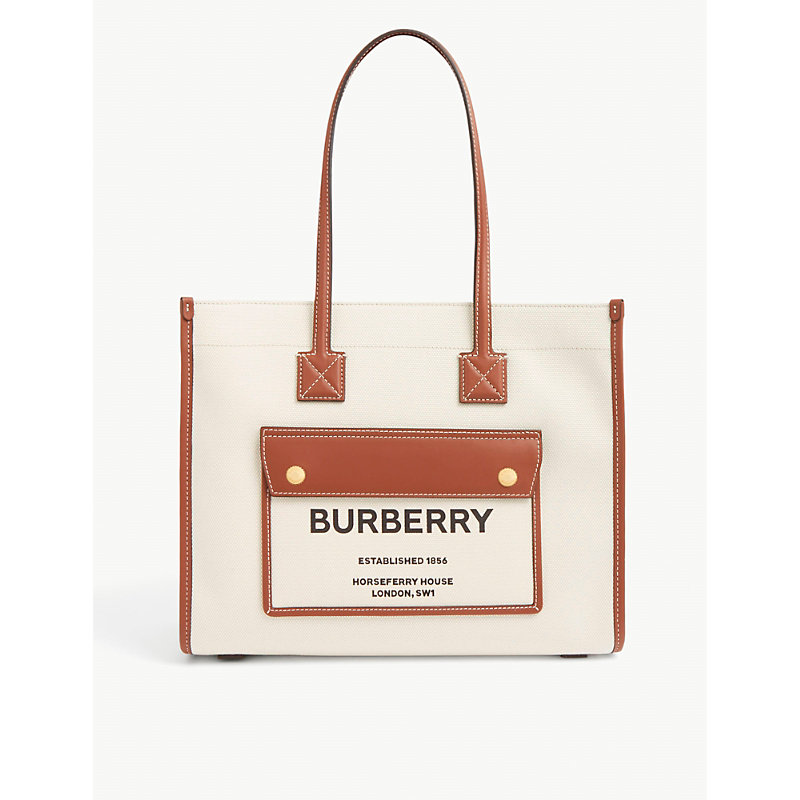 Burberry Logo-print Cotton-canvas Tote Bag In Natural Tan