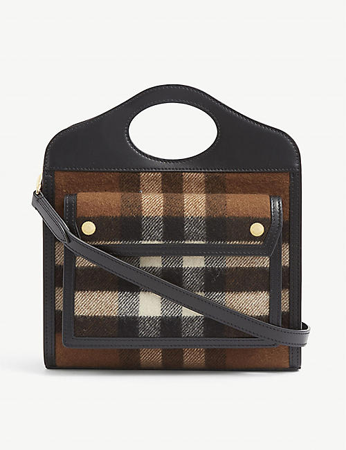 BURBERRY: Pocket mini cashmere and leather cross-body bag