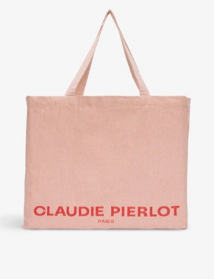 Shop Claudie Pierlot Womens Roses Logo-print Oversized Recycled Cotton-blend Tote Bag