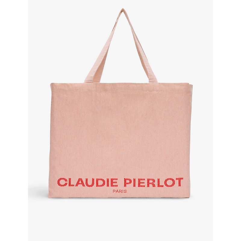 Shop Claudie Pierlot Womens Roses Logo-print Oversized Recycled Cotton-blend Tote Bag