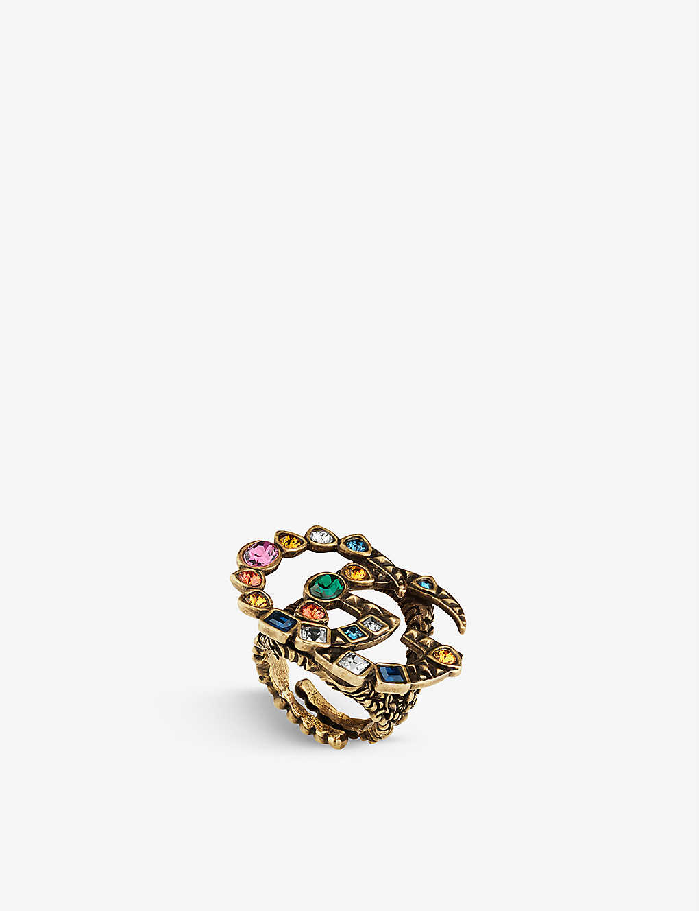 GG yellow gold-toned brass and Swarovski glass ring(9320142)