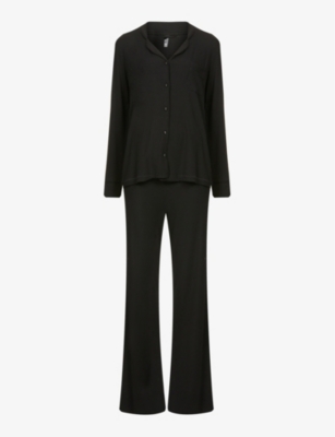 Shop Skims Womens Onyx Soft Lounge Stretch-jersey Pyjama Set In Black