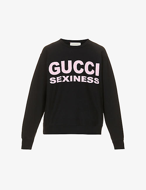 GUCCI: Sexiness text-print cotton-jersey sweatshirt