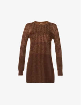 Round-neck metallic wool-blend mini dress(9404404)