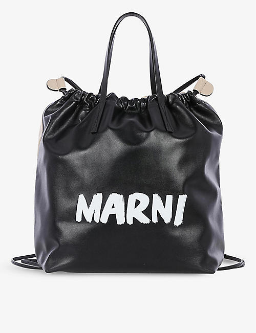 MARNI: Gusset logo-print leather backpack