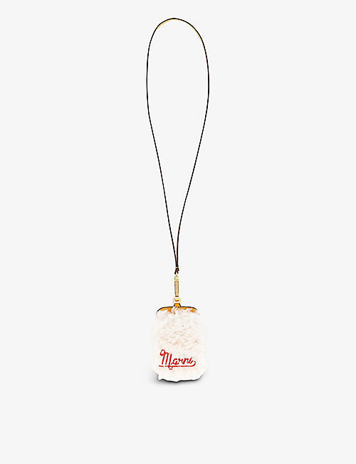 MARNI: Logo-embroidered shearling wallet on chain