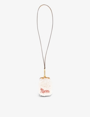 Logo-embroidered shearling wallet on chain(9390382)