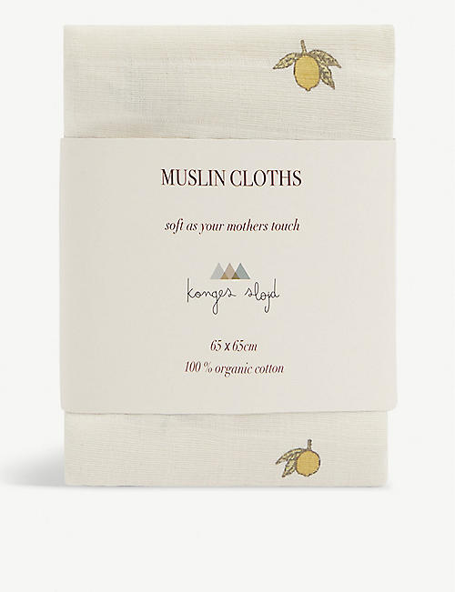 KONGES SLOJD: Cherry-print cotton muslin cloths pack of three 65cm x 65cm