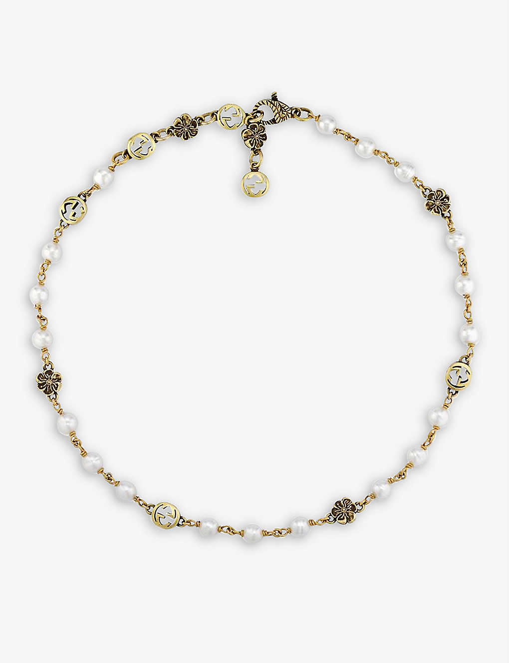 Gucci Interlocking Gg Gold-toned Brass And Faux-pearl Bracelet In Yellow Gold