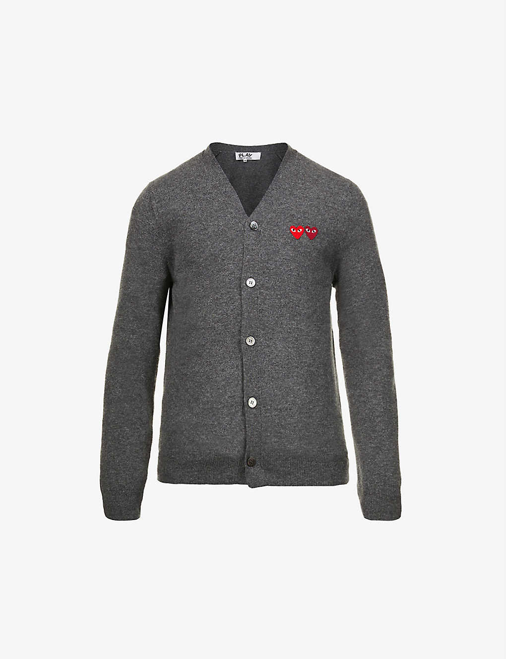 Comme Des Garçons Play Logo-embroidered V-neck Wool Cardigan In Grey