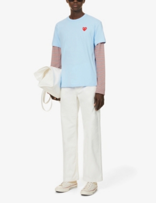 Comme Des Garçons Play Heart Patch T-shirt Baby Blue Cotton T-shirt With Big Heart Patch In Blue