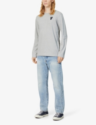 Comme Des Garçons Play Overlap Heart-print Cotton-jersey Top In Grey