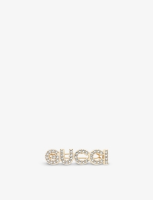 Shop Gucci Women's Yellow Gold Crystal-embellished Resin Hair Clip