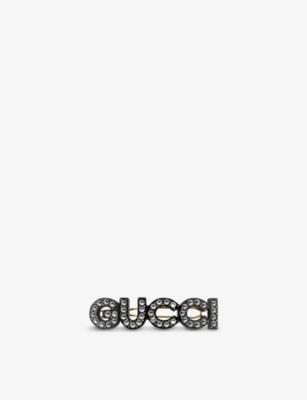 Gucci Logo Crystal-embellished Hair Clip In Black