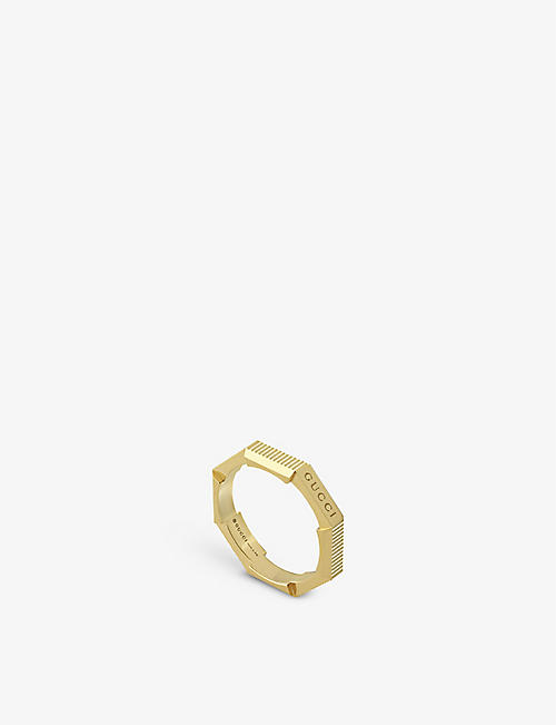 GUCCI: Link to Love logo-embossed 18ct yellow gold ring