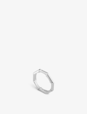 Shop Gucci Women's White Gold Link To Love Logo-embossed 18ct White Gold Ring