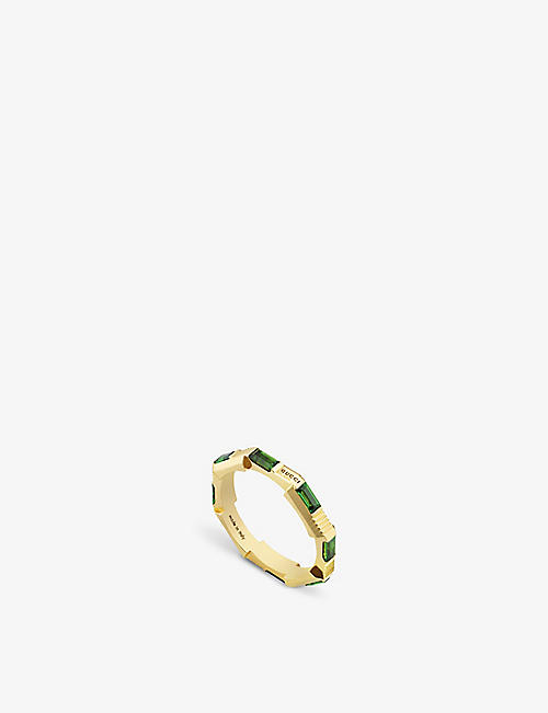 GUCCI: Link to Love logo-embossed 18ct yellow gold and 0.9 tourmaline gemstone ring