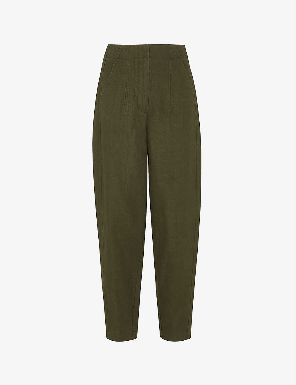 Whistles Barrel-leg Loose-fit Linen Trousers In Khaki/olive