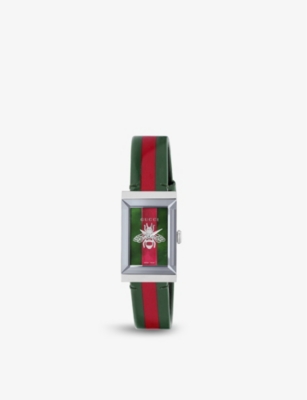 GUCCI YA147408 G Frame stainless steel and leather quartz watch Selfridges
