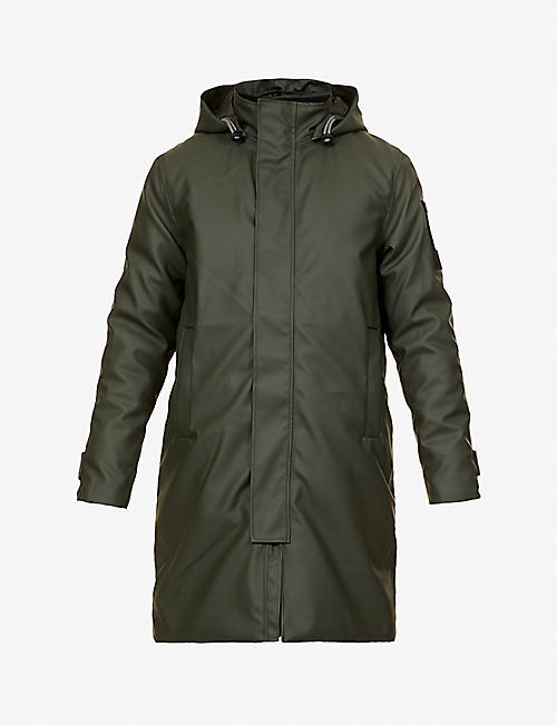 RAINS: Glacial funnel-neck coated-shell hooded coat