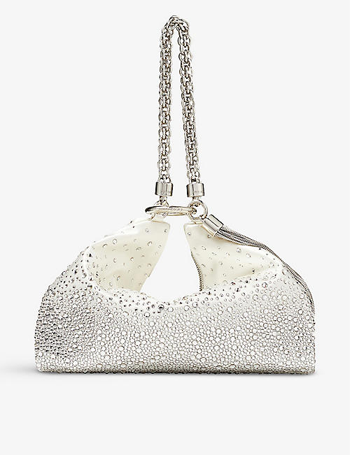 JIMMY CHOO: Callie crystal-embellished satin clutch bag