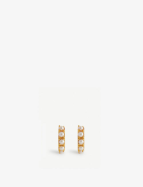 DAPHINE: June 18ct yellow gold-plated brass and pearl hoop earrings