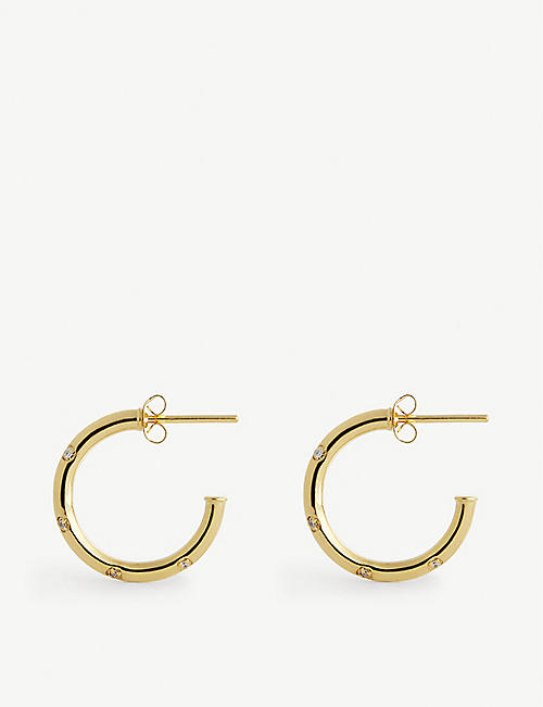 DAPHINE: Cosmos small 18ct yellow gold-plated brass and cubic zirconia hoop earrings