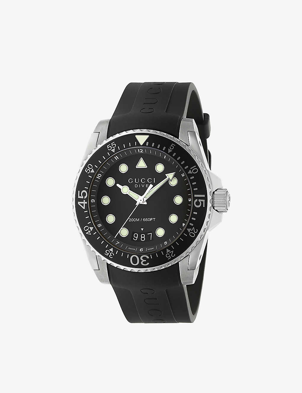 Gucci Ya136204b Dive Steel And Rubber Quartz Watch In Black