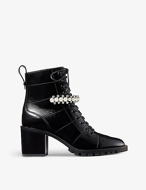 JIMMY CHOO: Cruz 65 crystal-embellished grained-leather ankle boots
