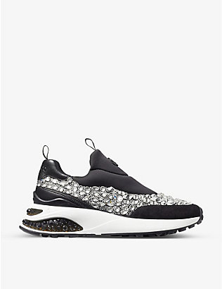 JIMMY CHOO: Memphis crystal-embellished neoprene and suede trainers
