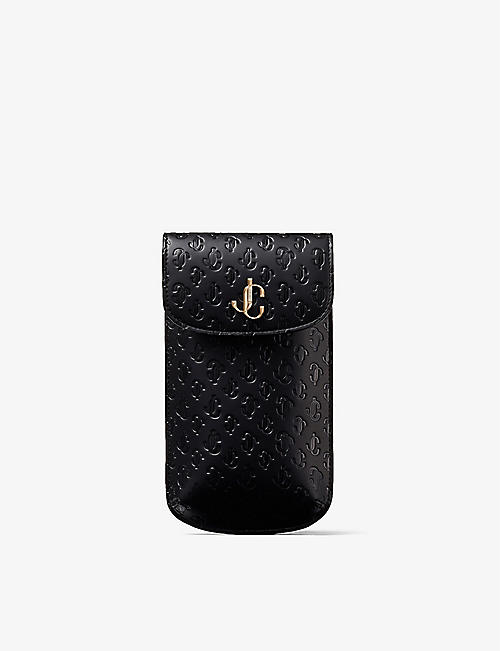 JIMMY CHOO: Varenne logo-embossed leather-blend phone case