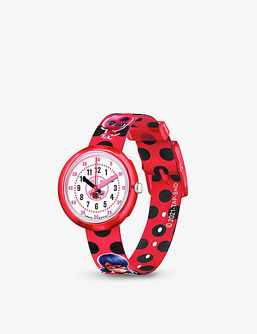 FLIK FLAK: FPNP106 Miraculous Ladybug plastic and textile quartz watch