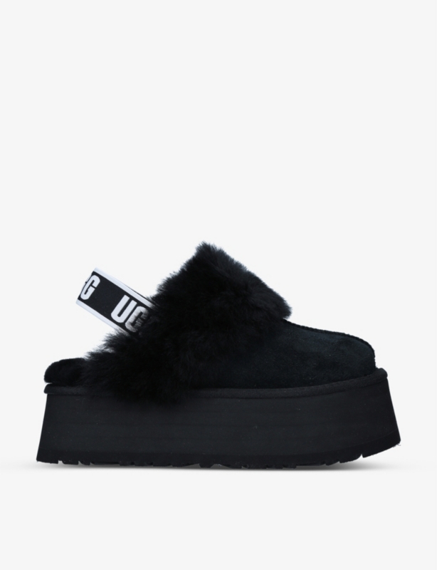 Funkette suede and sheepskin platform slippers