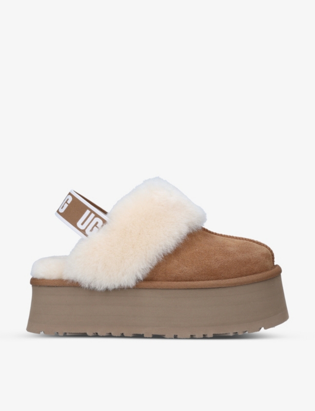Funkette suede and sheepskin platform slippers