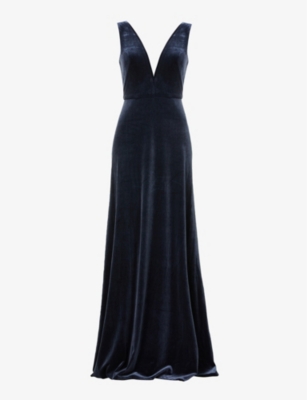 Jenny Yoo Logan V-neck Velvet Gown In French Blue