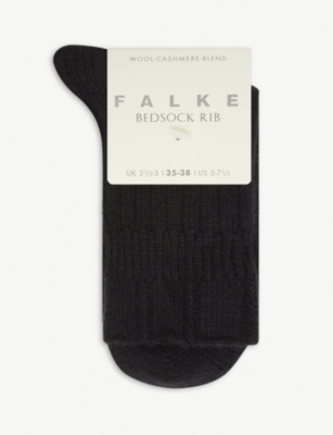 Falke Bedsock Ribbed Knitted Wool-blend Socks In 3009 Black