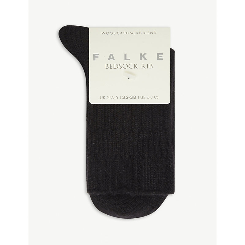 Falke Bedsock Ribbed Knitted Wool-blend Socks In 3009 Black