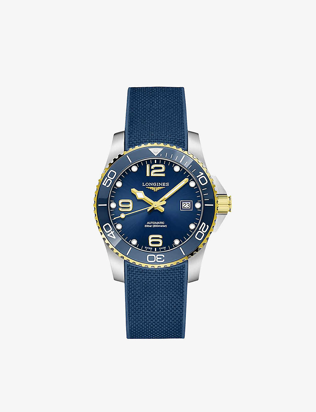 Longines L37813969 Hydroconquest Gold-toned Sterling-silver And Rubber Automatic Watch In Blue