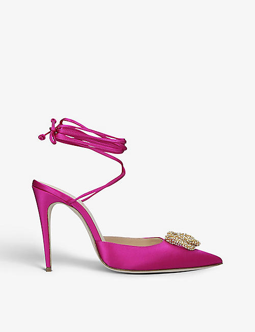 MAGDA BUTRYM: Crystal-embellished pointed-toe satin heeled courts