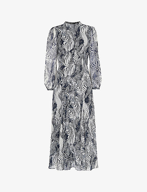 WHISTLES: Joan tiger-print crepe midi dress