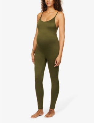 Shop Bumpsuit Women's Olive Maternity The Kate Sleeveless Stretch-woven Unitard In Green