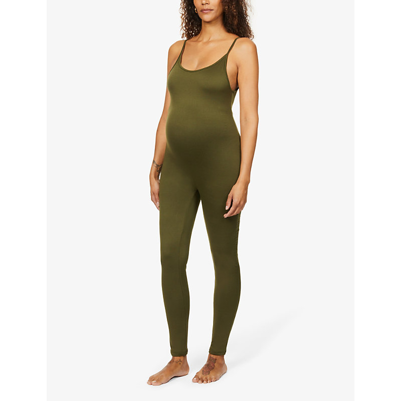 Shop Bumpsuit Women's Olive Maternity The Kate Sleeveless Stretch-woven Unitard In Green