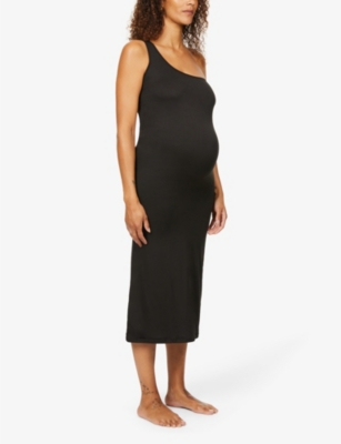 Shop Bumpsuit Women's Black Maternity The Sarah Asymmetric Stretch-woven Maxi Dress
