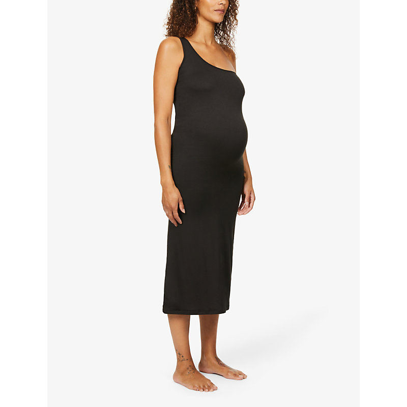 Shop Bumpsuit Women's Black Maternity The Sarah Asymmetric Stretch-woven Maxi Dress